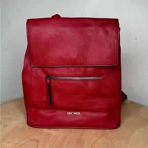 Nine West Red Darby Leather Backpack with Adjustable Straps